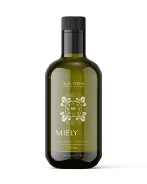 Bouteille design en verre anti UV de 500 ml d'huile d'olive marocaine extra vierge, avec bouchon bec verseur.
