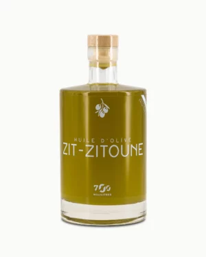 Bouteille design de 700 ml d'huile d'olive marocaine extra vierge, avec bouchon en bois artisanal.