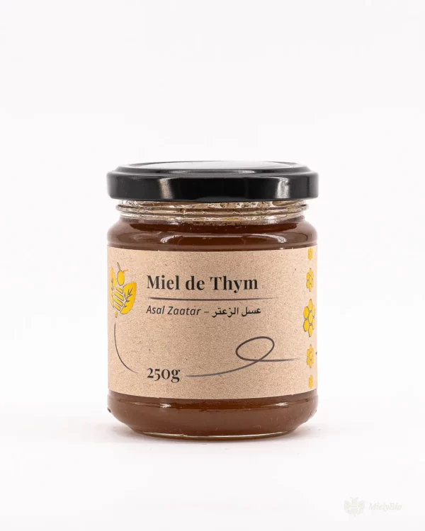 Pot de miel de thym du Maroc, riche en antioxydants et aux notes aromatiques intenses